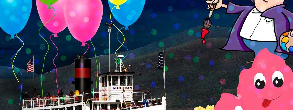 cruise with party balloons and cartoons