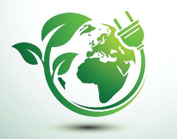 earth day graphic with planet, plant, extension cord