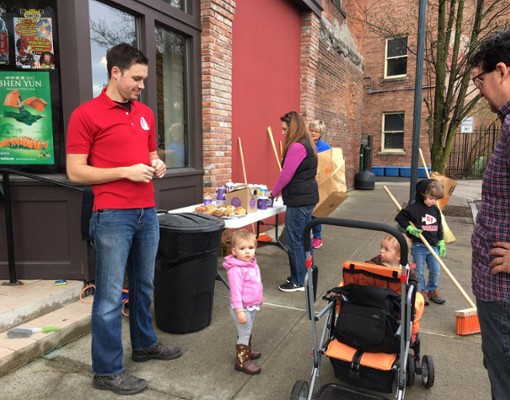 people and kids on the street