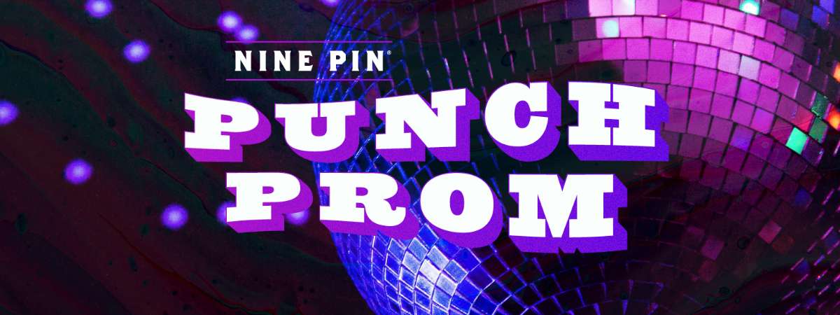 purple background with disco ball, text reads punch prom