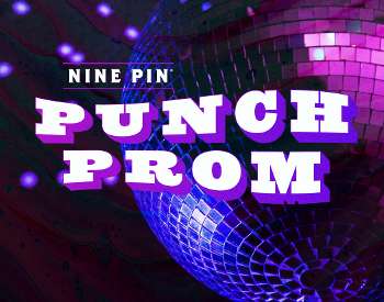 purple background with disco ball, text reads punch prom