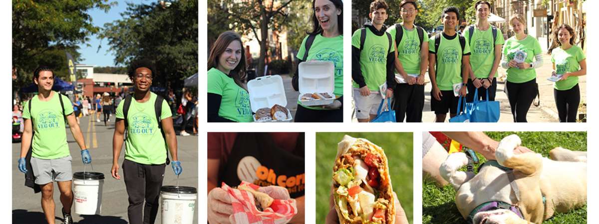 Image collage of various people and food at the veg out festival