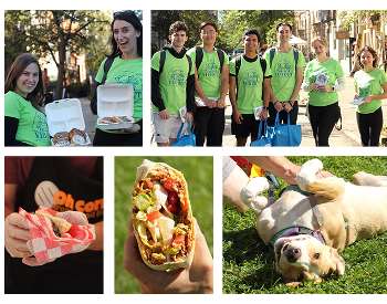 Image collage of various people and food at the veg out festival
