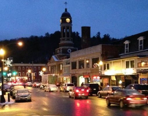a view of saranac lake in the evening