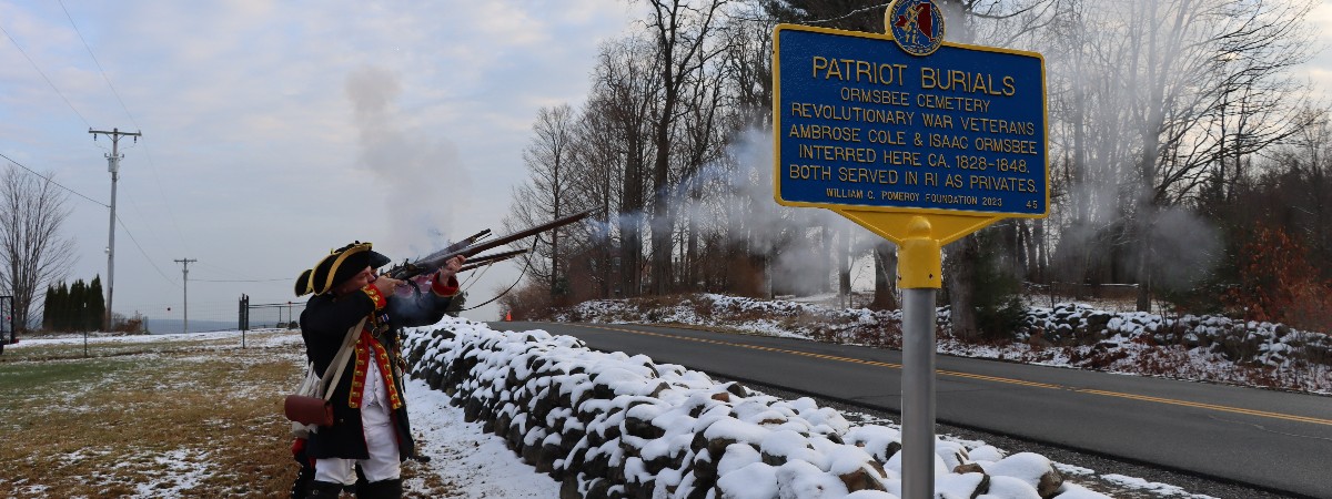 SAR (Sons of the American Revolution) Color Guard at the unveiling of the Ormsbee Cemetary  Patriot Burial Marker in December 2023