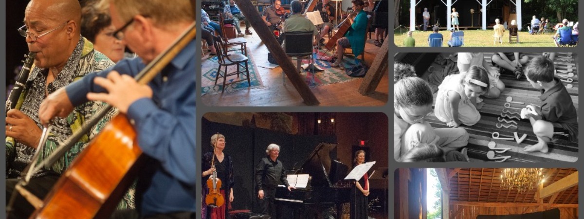 A collage of musicians from the organization playing various instruments