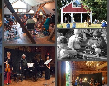 A collage of musicians from the organization playing various instruments