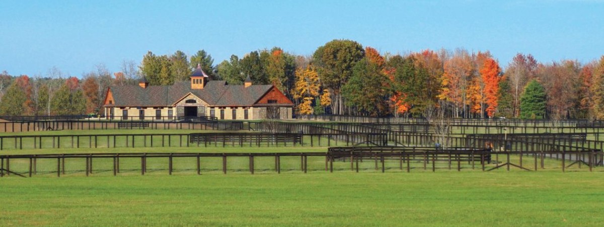 Main Barn and lush paddocks at Sugar Plum Farm