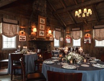 tables set up for food in a rustic restaurant