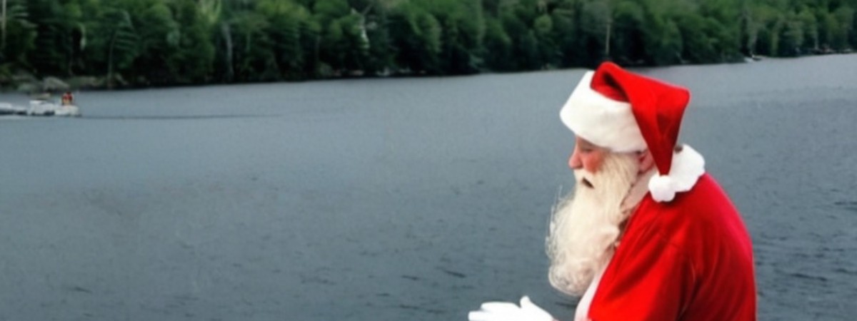 Santa aboard The Adirondac overlooking Lake George