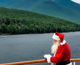 Santa aboard The Adirondac overlooking Lake George