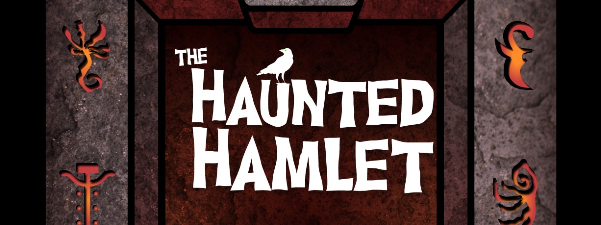 The Haunted Hamlet logo surrounded by stone archway with runes