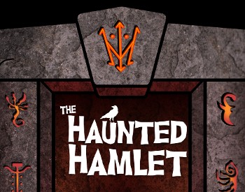 The Haunted Hamlet logo surrounded by stone archway with runes