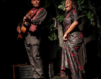 Two performers dance and sing Flamenco