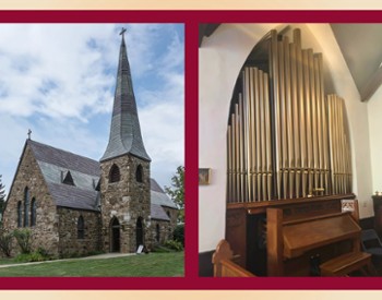 Collage of Bryan Kirk, organist, St. James' Episcopal Church, the Skinner Pipe Organ, and Holly Patterson on oboe.