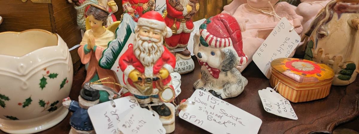 christmas items for sale in antique shop