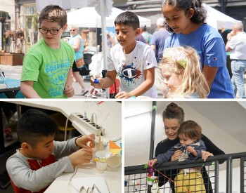 Children and their families participating in fun STEAM events