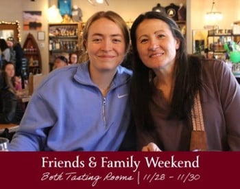 two women pose at adirondack winery for friends and family weekend