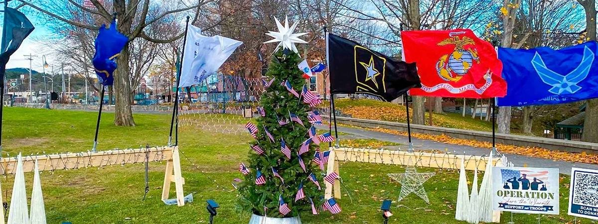 christmas tree with flags