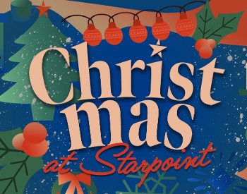 Red, green, and blue graphic that says "Christmas at Starpoint"