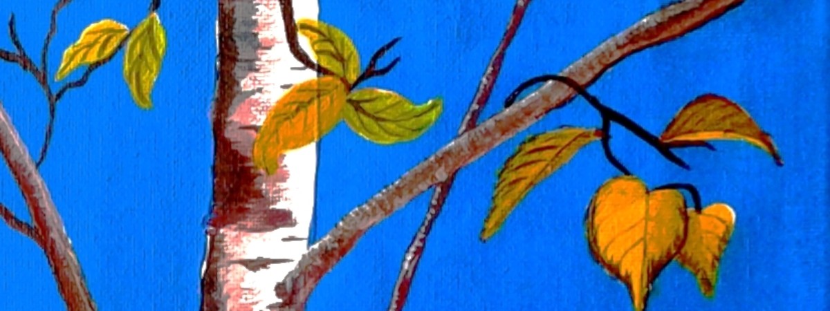 Painting of birch tree with blue background