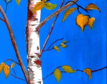 Painting of birch tree with blue background