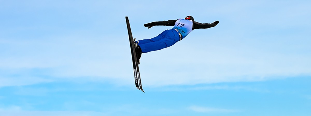 Freestyle aerials athlete in competition in Lake Placid.