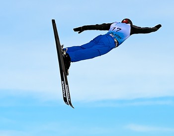 Freestyle aerials athlete in competition in Lake Placid.