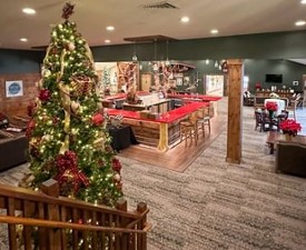 lobby decked out for christmas