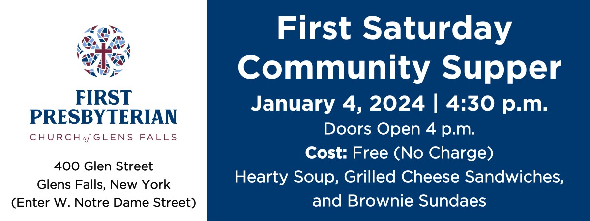 Banner for January First Saturday Community Supper, with details in the post description.