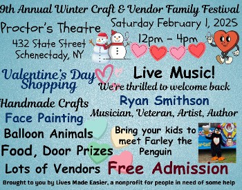 Handmade Crafts, Live Music, Bring your kids to meet Farley the Penguin  Face Painting, Food, Door Prizes, Lots of Vendors,   Valentine’s Day Shopping, Balloon Animals