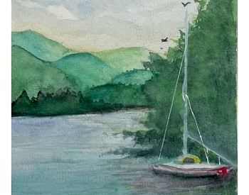 Watercolor painting of a sailboat