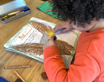 Child drawing an eagle