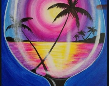 sunset in a glass painting