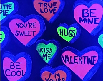 Blacklight Candy Hearts painting