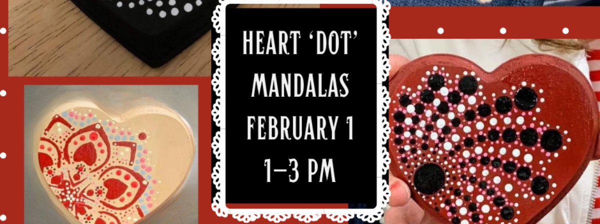 Hearts painted with dots that form a mandala pattern