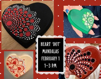 Hearts painted with dots that form a mandala pattern