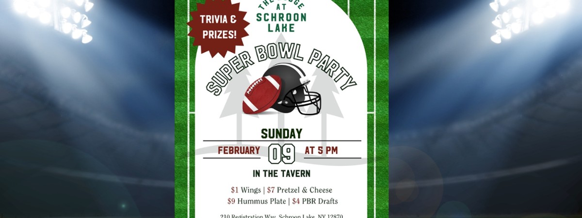 event poster for super bowl party at the tavern