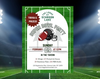 event poster for super bowl party at the tavern