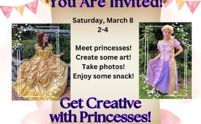 Event invitation with two princesses and a scroll background