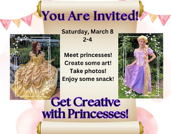 Event invitation with two princesses and a scroll background