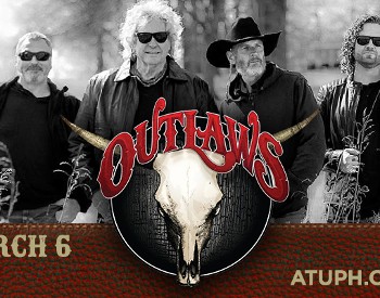 Outlaw bull logo in the center, band in the back