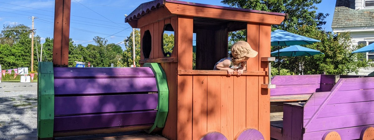 wooden train at sprinkles