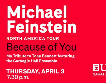 Michael Feinstein logo on the left, image of singer on the right.