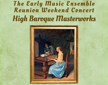 A painting of a woman playing piano. A man leans over the piano as she plays.