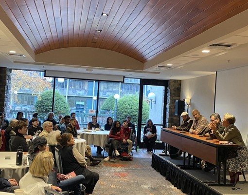 Crowd Attending a Panel Discussion at the Lake Placid Film Festival