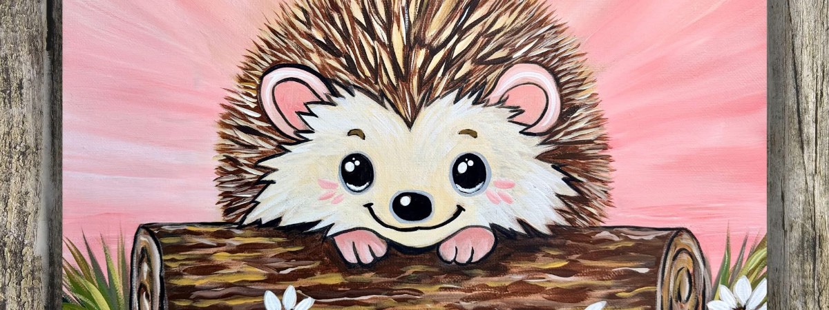Hedgehog on a log with daisies