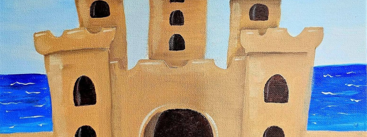 Painting of a sand castle at the beach