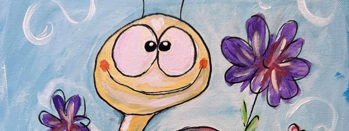 A painting of a snail with flowers that says, keep going