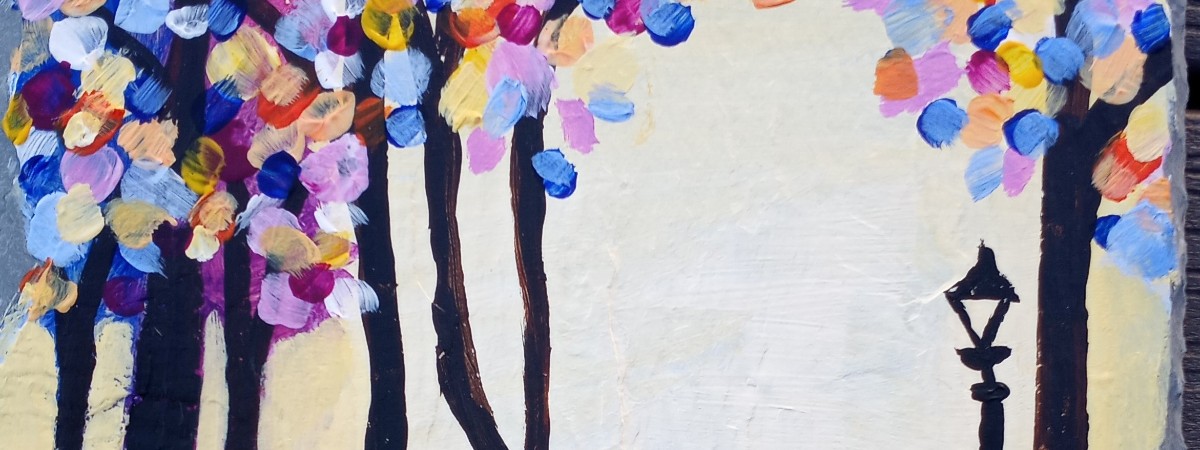 Colorful Trees (painting on slate). Courtesy Darcie Parrott.